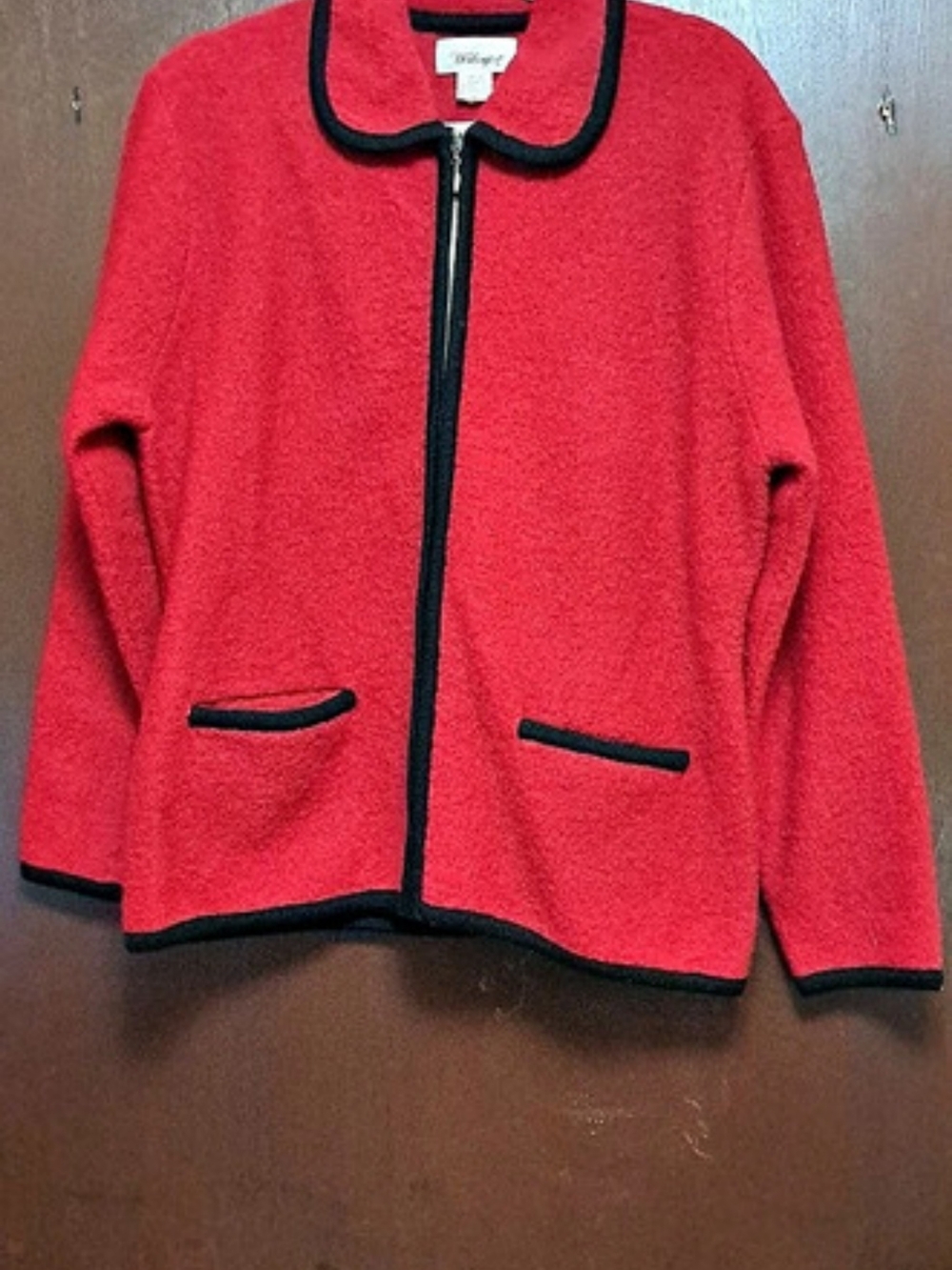 Worthington Vintage Boiled Wool Zip Cardigan Jacket Red & Black Large